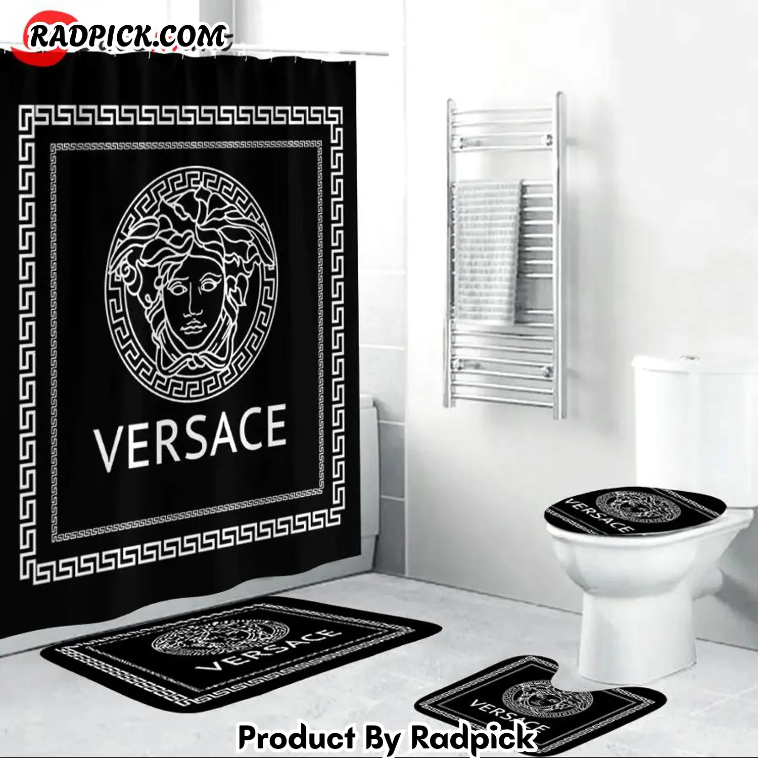 Versace black fashion luxury brand premium bathroom set shower curtain home decor 4 bathroom accessory sets rp38730